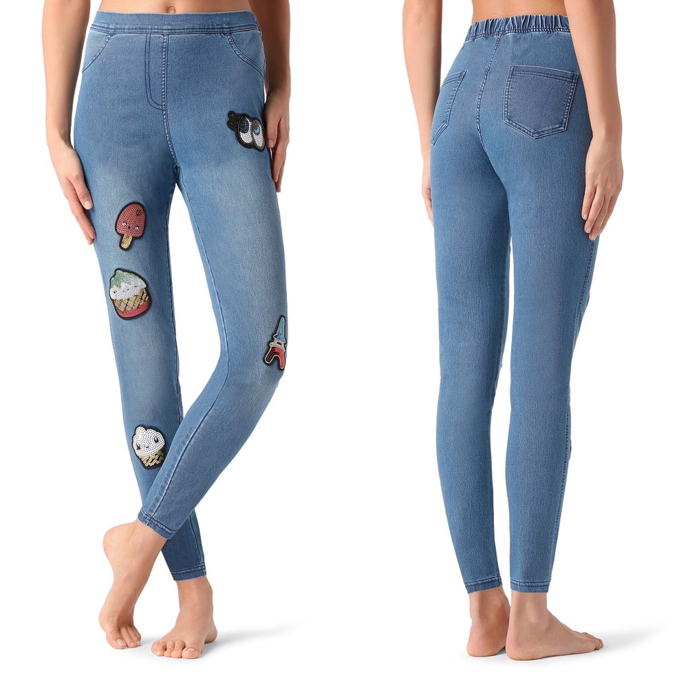 CALZEDONIA ITALY • Sequin patch skinny jeggings XS